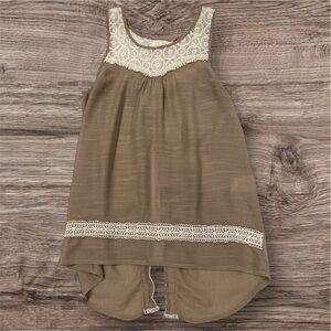 A’Reve by Anthropology Tan & Lace Boho Top Women’s Size Medium